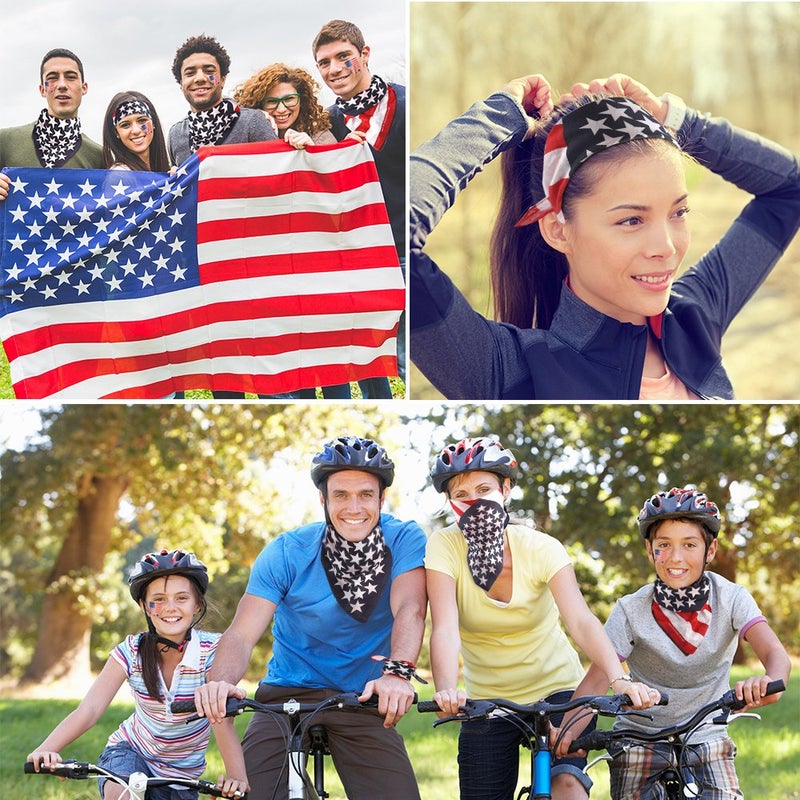 FEPITO 12 Pack American Flag Bandanas Headband USA Flag Kerchief and 12Pcs Tattoo Sticker for July 4th, Patriotic Event Accessories - Image 5